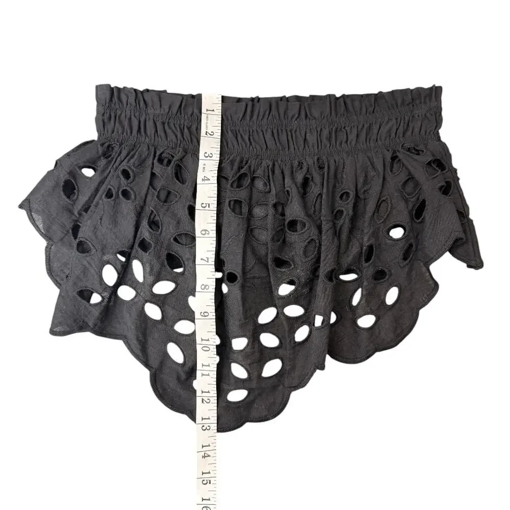 Luxxel Palm Chains Eyelet Embroidered Two Piece Maxi Skirt Set Black Women's S